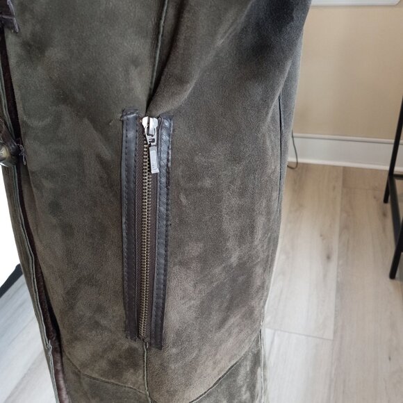 Belle Fare Burnaby Green Toscana Shearling Hooded Coat Sz S - Picture 10 of 16